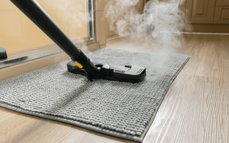 Cleaning a carpet with a steam mop